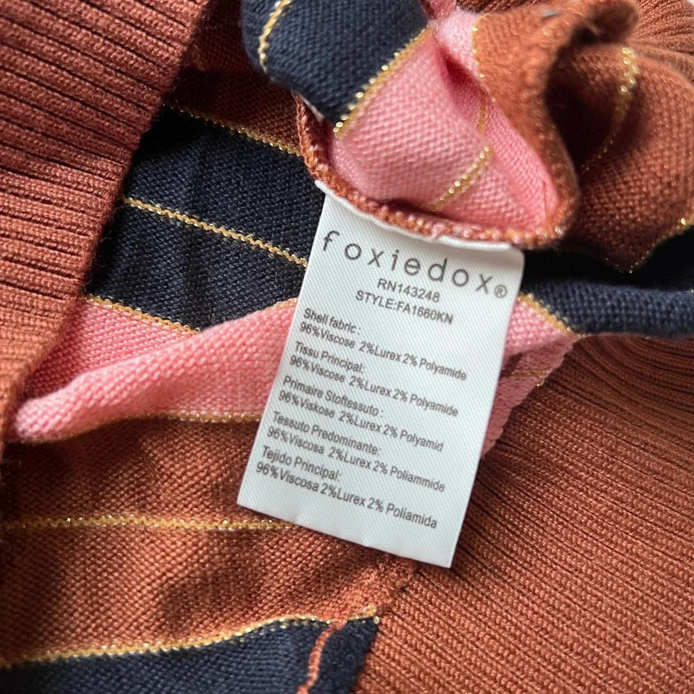 Foxiedox Womens Pink Brown Striped Metallic Lurex Knit Cropped‎ Sweater Size M